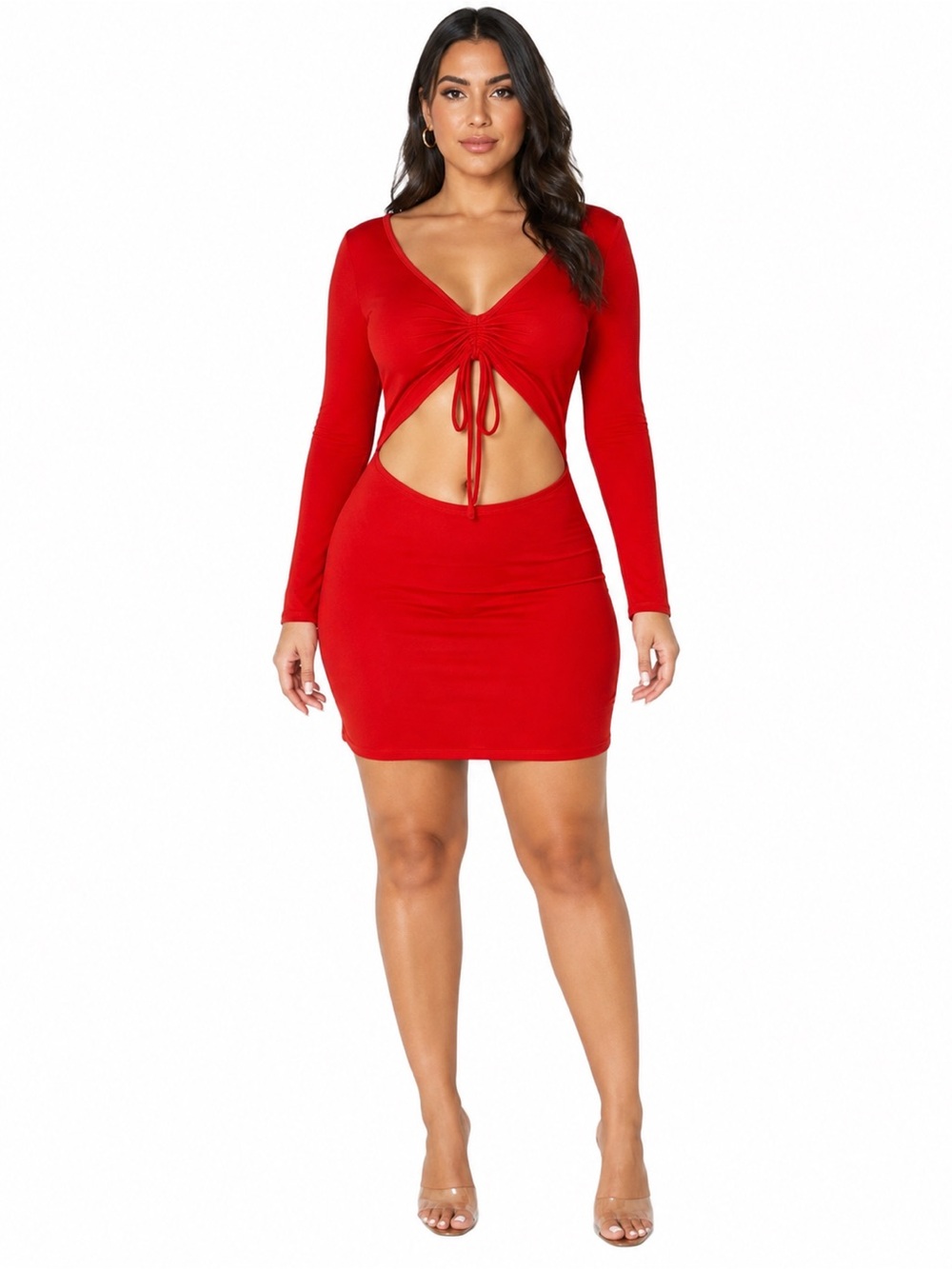 BCBG Paris Red Ribbed Cutout Tie Front Mini Dress Large BNWT